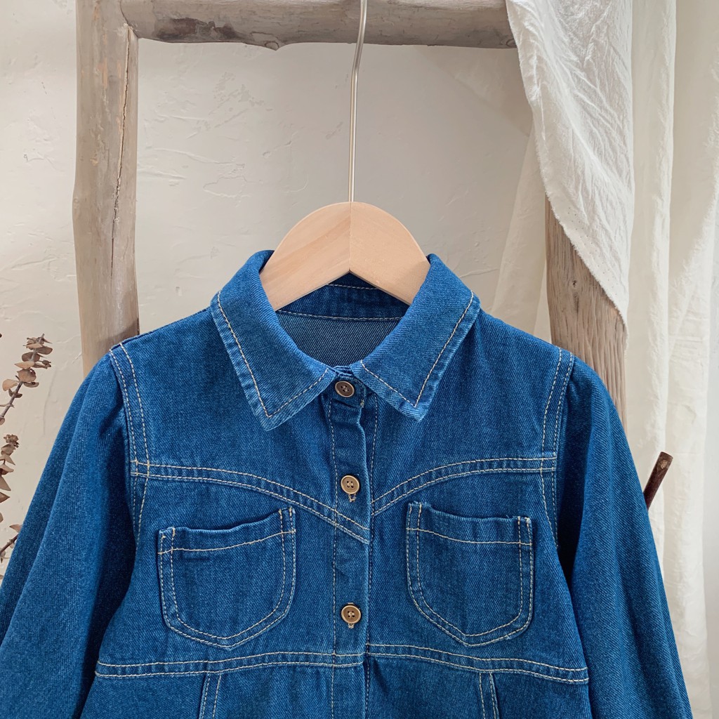 Đầm Denim Tay Dài Thời Trang Mùa Thu 2020 Cho Bé Gái