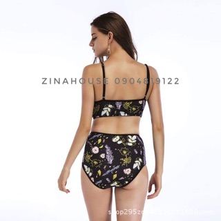 Bikini Hai mảnh đen họa tiết