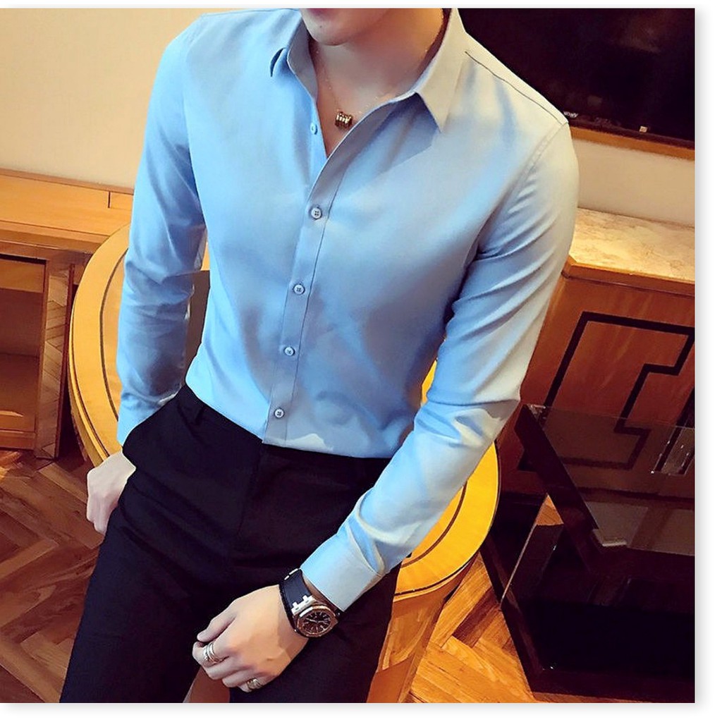 Áo sơ mi nam tay dài trắng đen đơn giản siêu mát HP