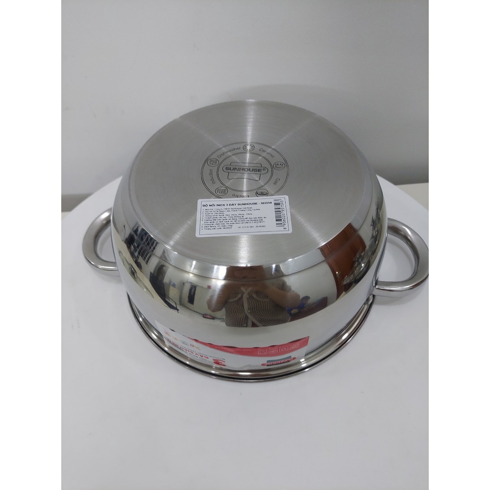 Bộ nồi inox 3 đáy sunhouse SH334 (16-20-24cm)