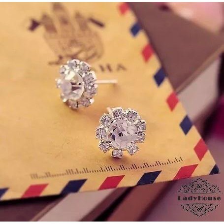 MEA-Fashion Women Silver Plated Clear Crystal Rhinestone Ear Stud Earrings