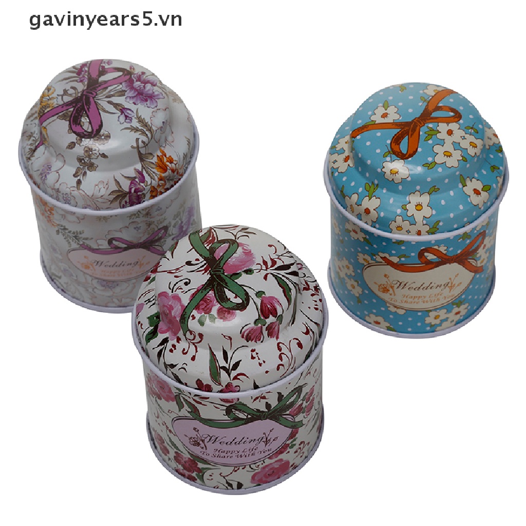 [gavin] Hộp Thiếc Đựng Trà / Cà Phê / Kẹo Bằng Thiếc Họa Tiết Bông Hoa