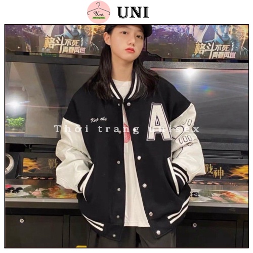  Áo Khoác Bomber Tay Phối Chữ A Dáng Rộng Cúc Bấm - Uni