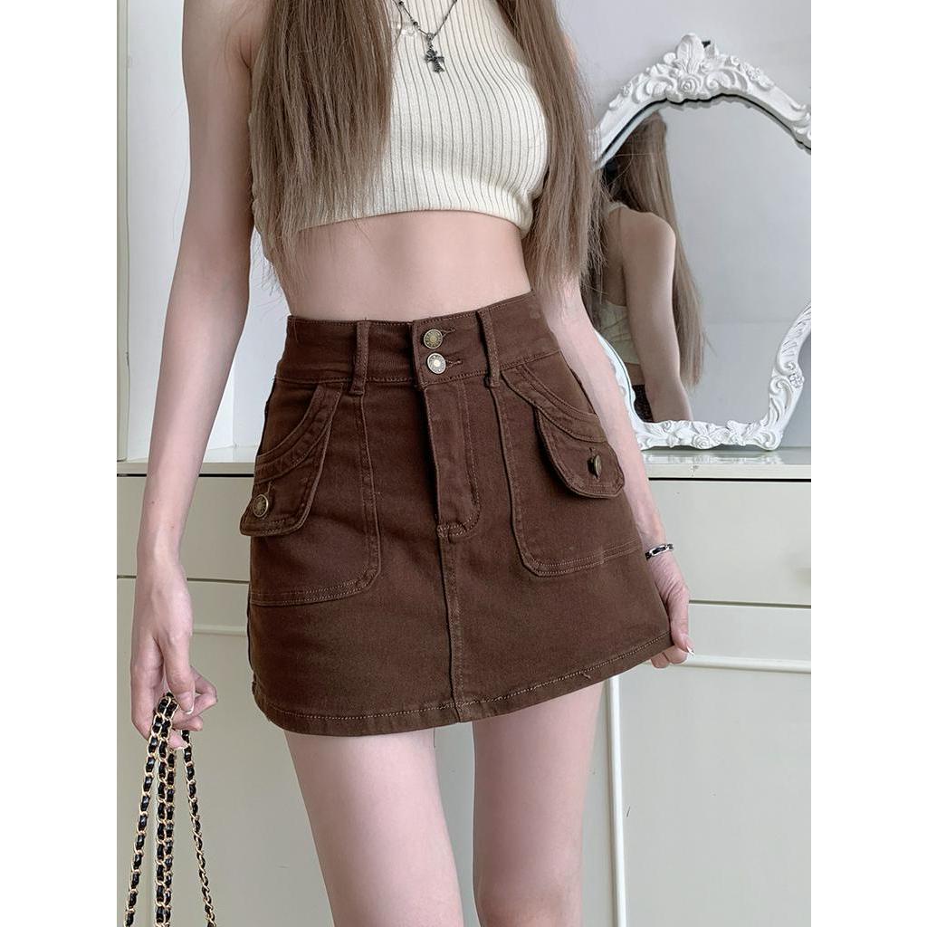 Chân Váy Denim Lưng Cao Dáng Chữ a Phối Hai Hàng Nút Phong Cách Thời Trang Mới 64996