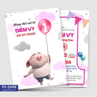Thiệp thôi nôi –  sinh nhật Heo con Pluxi (PX_SN98)