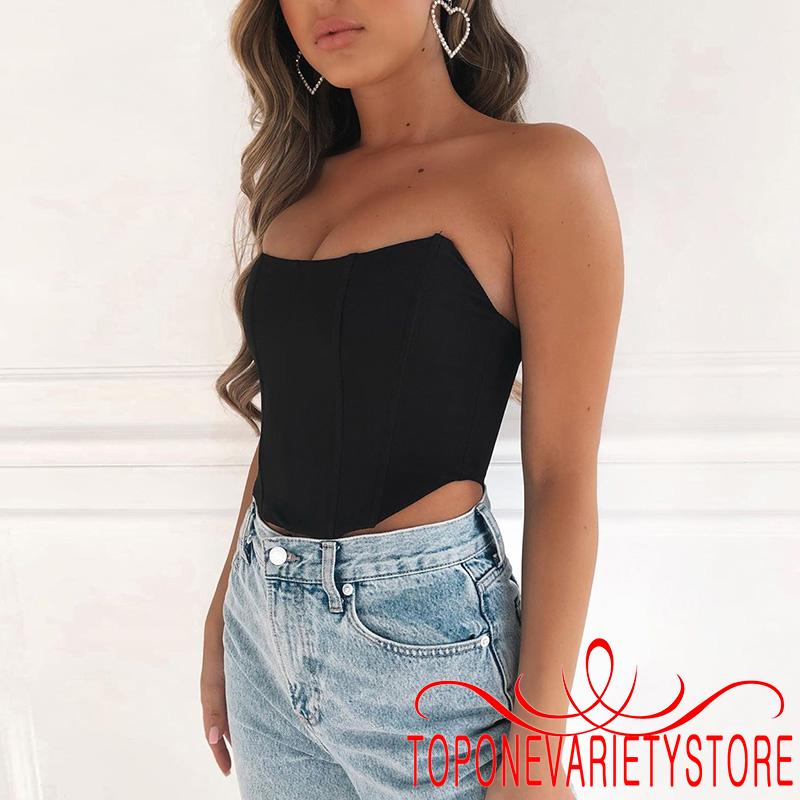 Áo kiểu ống croptop hở vai không dây cúp ngực màu trơn nâng ngực quyến rũ dành cho nữ
