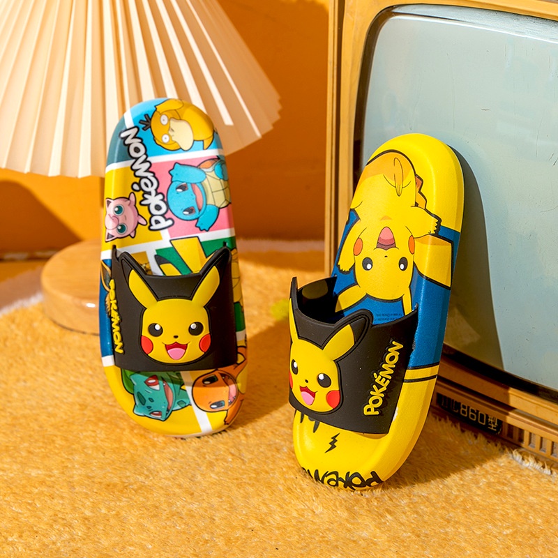 Dép Đi Trong Nhà Tắm Đế Mềm Chống Trượt Thiết Kế Hình Pikachu Hoạt Hình Phong Cách Hàn Quốc