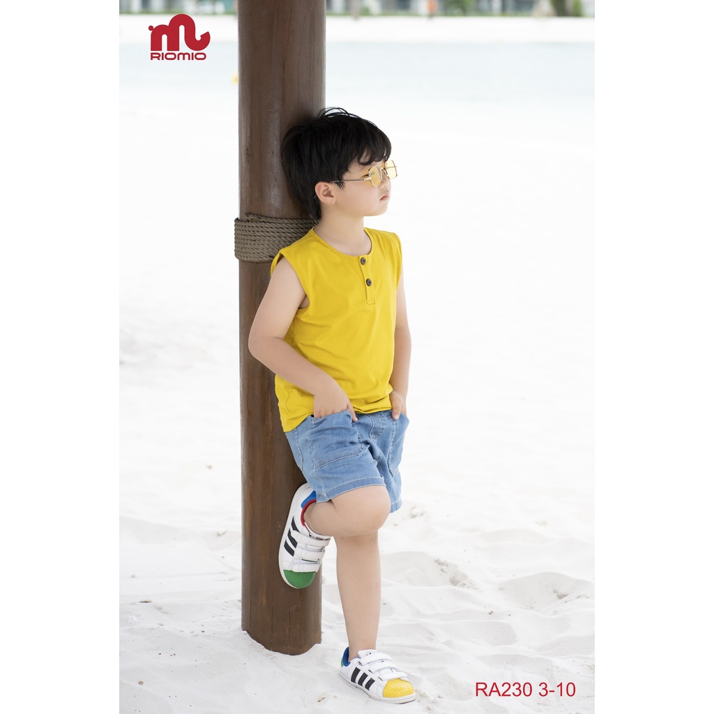 Áo thun bé trai sát nách 3-11 tuổi (15-40kg) RIOMIO cotton 4 chiều phối cúc ngực phong cách Hàn Quốc - RA230