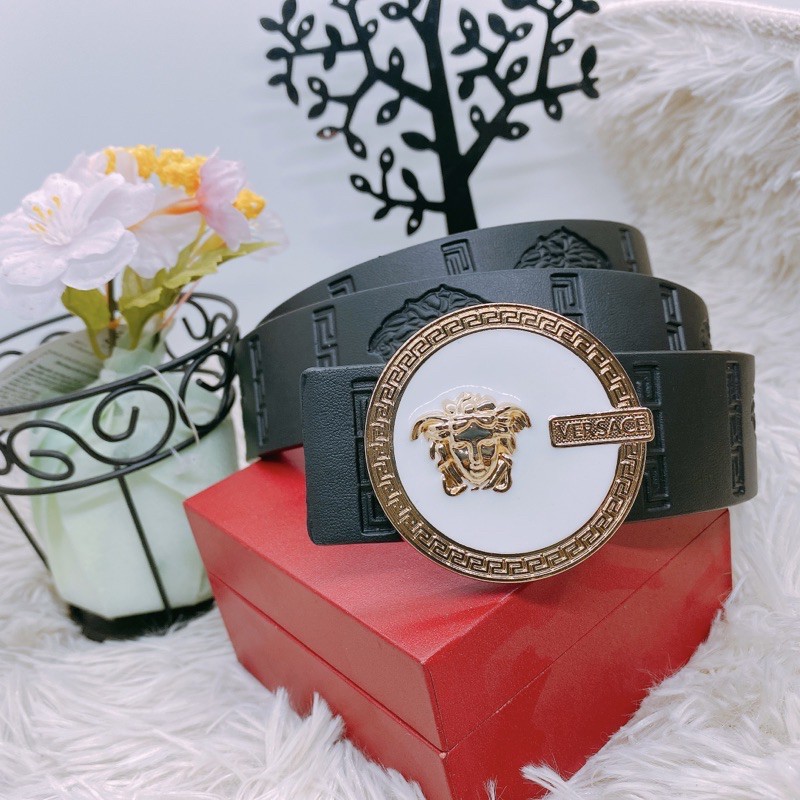 Thắt Lưng Nam Versace Hàng Hiệu Mẫu Mới Mặt Hình Cô Gái Trắng Vàng Dây Da Mềm Đẳng Cấp
