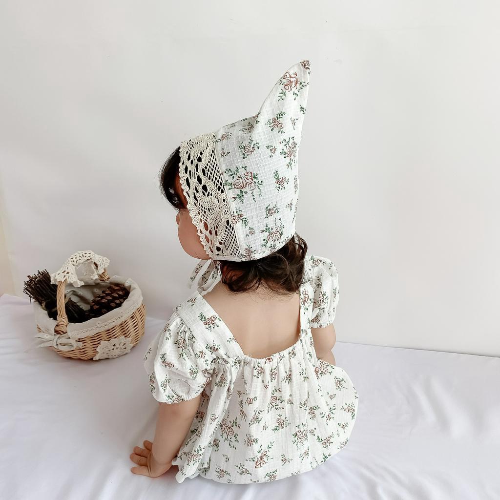 Set áo liền quần và mũ trùm đầu xinh xắn cho bé gái sơ sinh