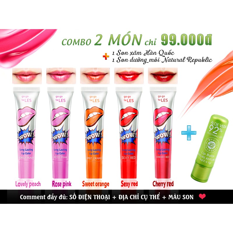 Combo 2 Son Xăm WOW Son xăm lên màu tự nhiên không trôi