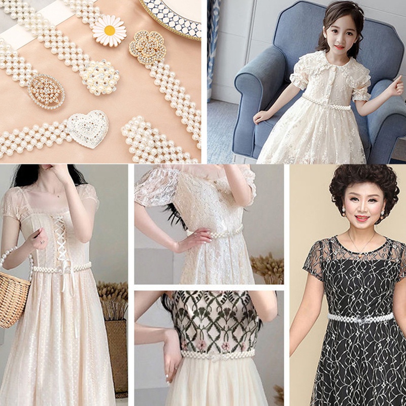 Thắt Lưng Co Giãn Đính Hạt Ngọc Trai Và Đá Xinh Xắn Cho Nữ