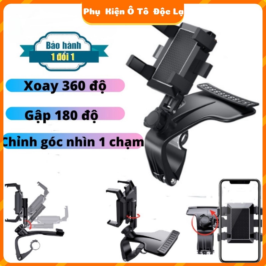 Giá đỡ kẹp điện thoại vô lăng để trên xe hơi ô tô xoay 360 độ chống rung treo đa điểm trên taplo, gương chiếu hậu