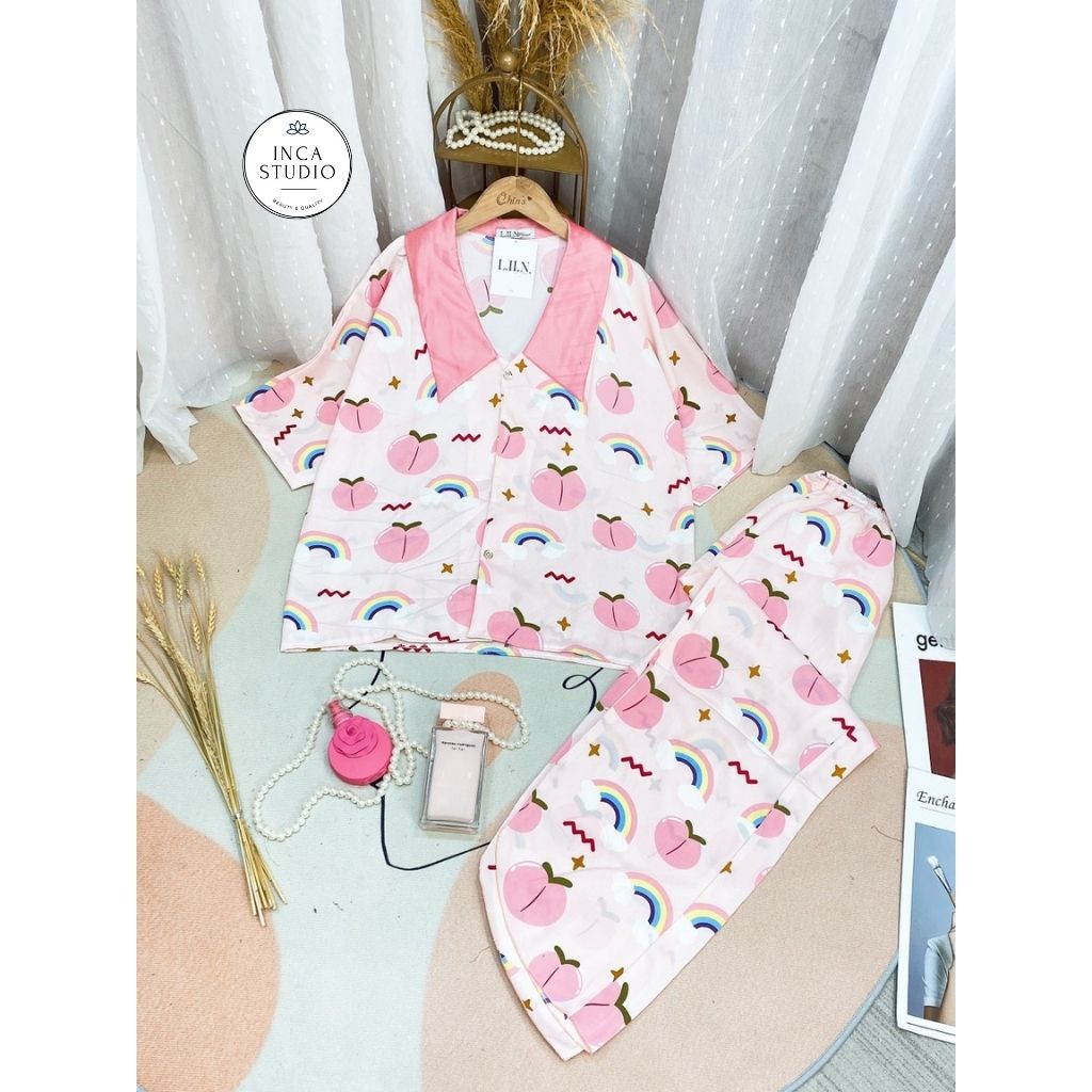 (Xả kho Loai 1- Có size) Đồ ngủ Pyjama lụa Mango cao cấp INCA 17- Chất Lụa thoáng mát, họa tiết siêu xinh