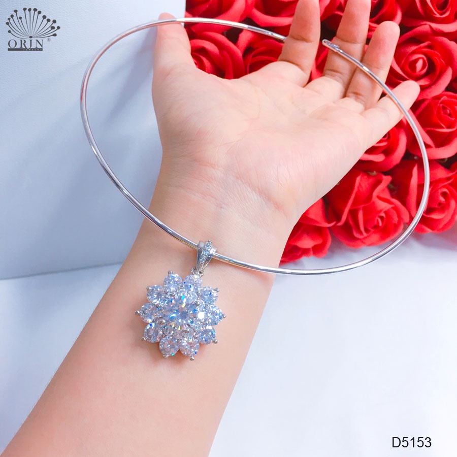 Kiềng cổ trơn, vòng cổ mặt hoa đá cao cấp Orin D5153