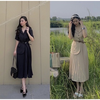 Set váy xếp li kèm đai hot