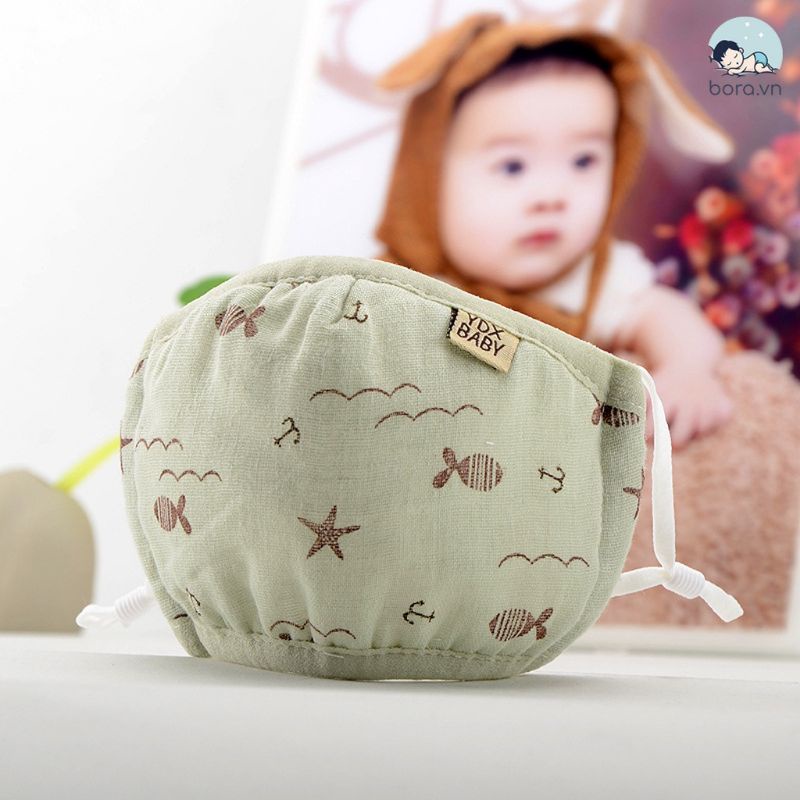 Khẩu trang vải cho bé sơ sinh 4 lớp chống bụi quai đeo tăng chỉnh thoải mái S6m-6y