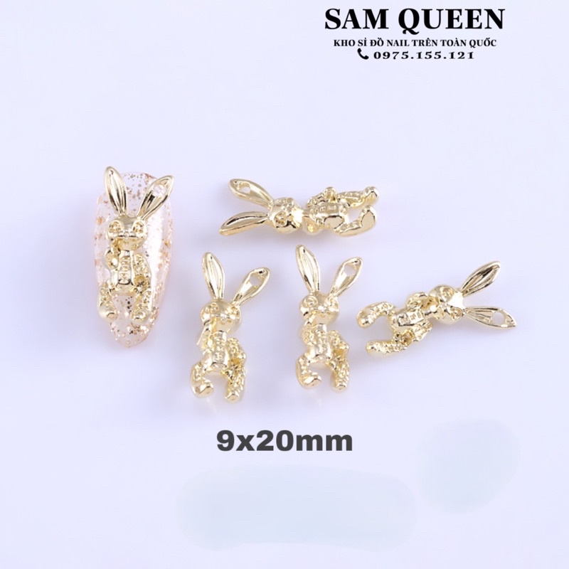 Charm thỏ kim loại size 9x20mm cực xinh trang trí móng 5màu thông dụng nhất