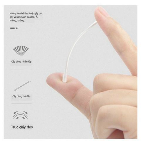 Hộp 200c tăm bông đa năng Vcool dùng bông tự nhiên 100% đã tiệt trùng, phù hợp với trẻ em và tré sơ 