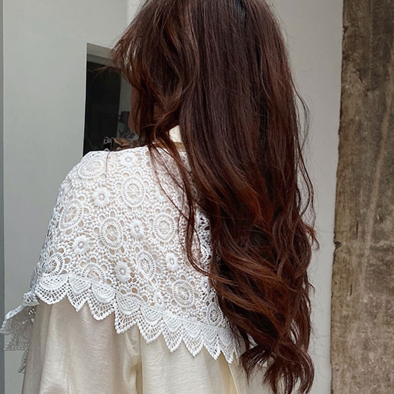 Khăn Choàng Cổ Đan Móc Phối Ren Họa Tiết Hoa Thời Trang Mùa Hè Cho Nữ