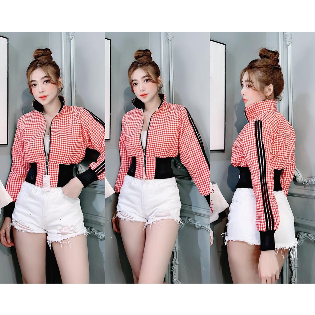 Áo Khoác Croptop Nữ Chống Nắng Cổ Tàu Phối Tay Sang Trọng Mẫu Lửng Hàng Thích Hợp Dưới 56Kg Mặc Vừa Hàng QC Đẹp Vải Mịn