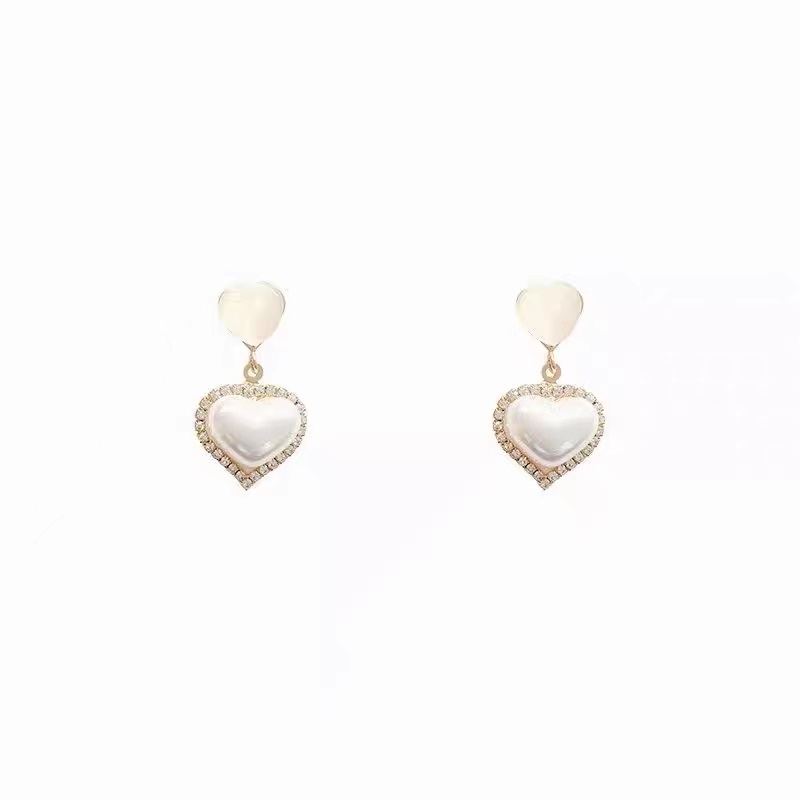 Bông Tai Mạ Bạc 925 Hình Trái Tim Đính Ngọc Trai Thời Trang 2022 Sang Trọng Cho Nữ