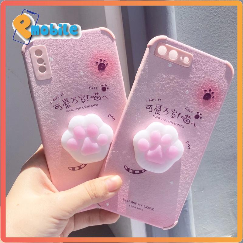 Ốp lưng điện thoại Iphone màu hường kèm tay mèo siêu cưng