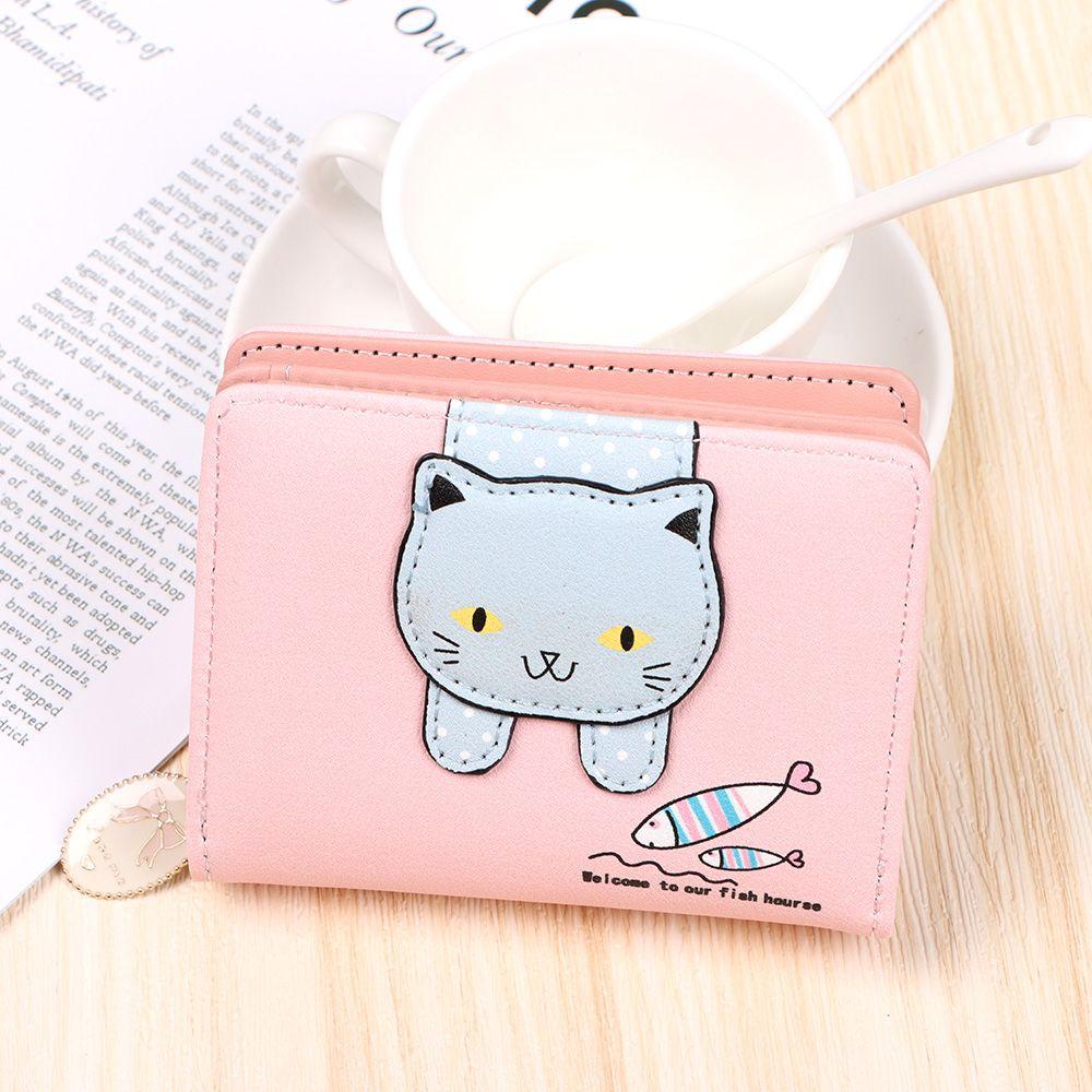 Ví Ngắn Nhiều Ngăn Đựng Thẻ Có Khóa Kéo In Hình Mèo / Cá Thời Trang Cho Nữ