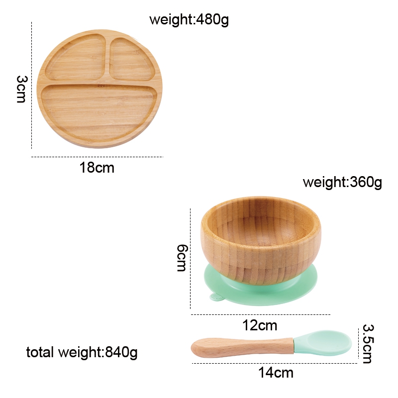 Bộ đồ ăn gồm thìa + bát + đĩa MAMIMAMIHOME có thiết kế cốc hút an toàn không độc hại cho bé