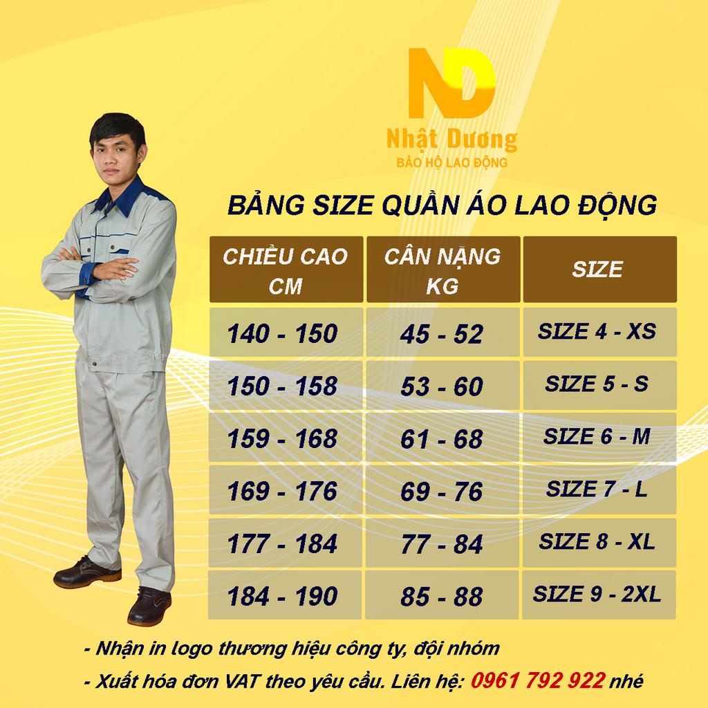 Quần áo bảo hộ lao động nam kaki dài tay màu ghi TB14, Đồ bảo hộ lao động Nhật Dương quần túi hộp mềm mịn