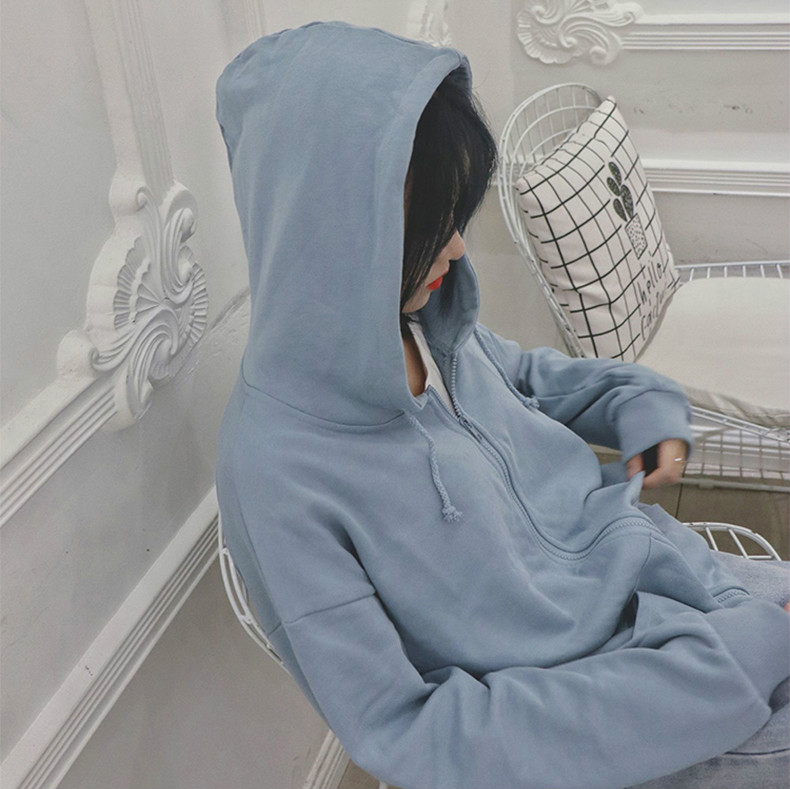 SUXI Áo Hoodie Tay Dài Màu Trơn Thời Trang Mùa Thu Cho Nữ