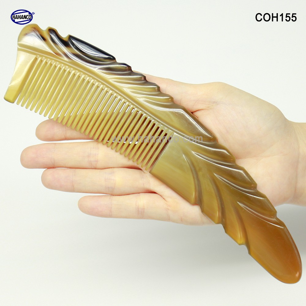 Lược sừng xuất Nhật (Size: XL - 21cm) Lược liềm khía cao cấp - COH155- Horn Comb of HAHANCO - Chăm sóc tóc