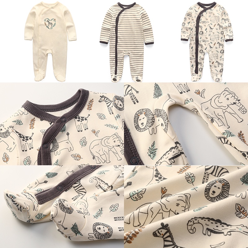 Set 3 áo liền quần cotton tay dài thời trang xuân thu cho bé sơ sinh 0-12 tháng tuổi
