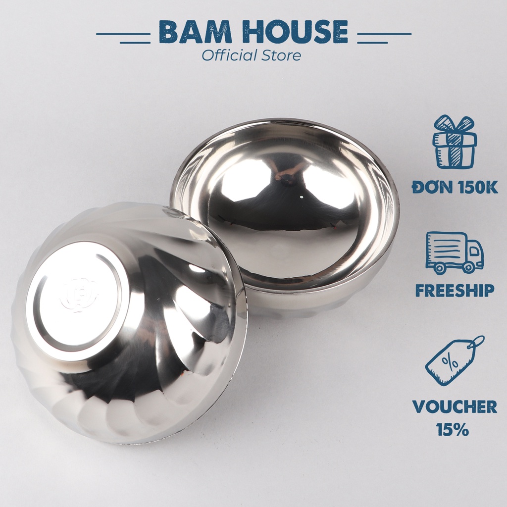 Tô inox 2 lớp Bam House cách nhiệt 16cm cao cấp T01