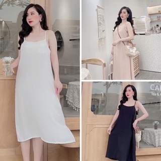 Váy 2 dây suông dáng dài  - đầm maxi đi biển chất đũi lụa mịn nhẹ mát -MÃ V380