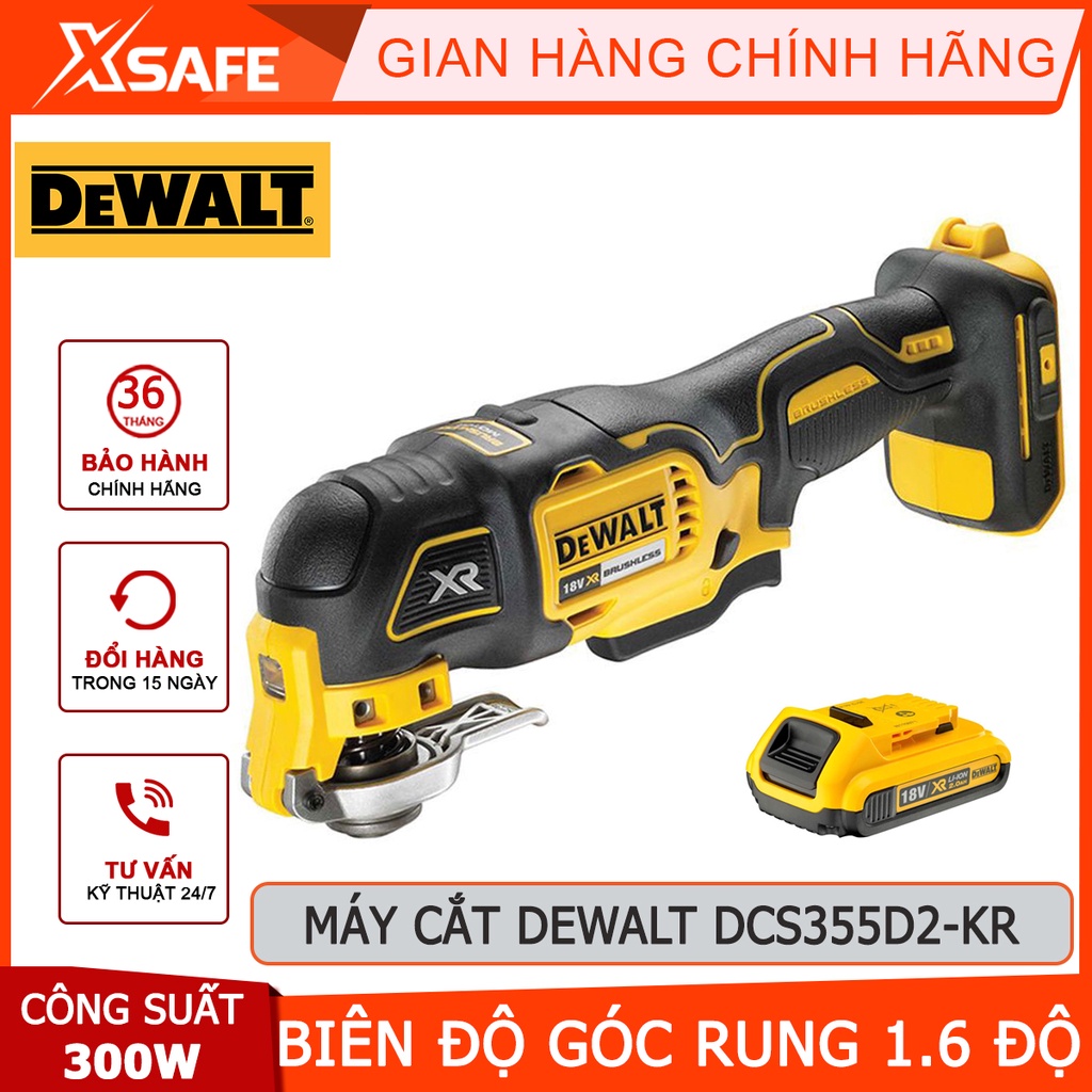 Máy cắt đa năng dùng pin DEWALT DCS355D2-KR Máy cắt rung công suất 300W dùng cắt các vật liệu như kim loại, gạch, gỗ,...