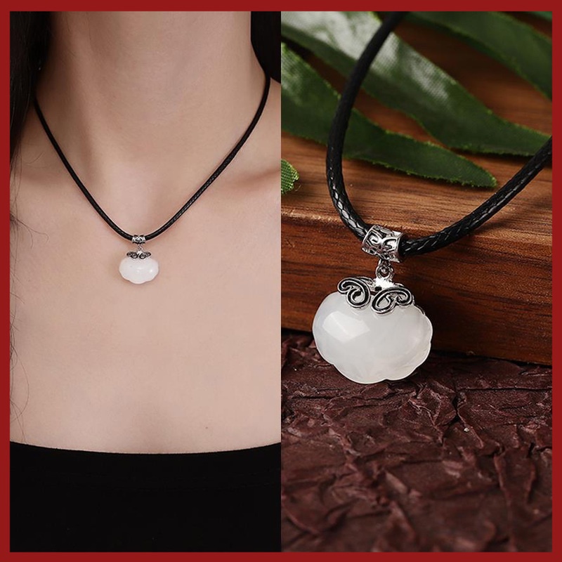 Vòng cổ Dây Da Mặt Ngọc Bích Thời Trang Cho Nữ