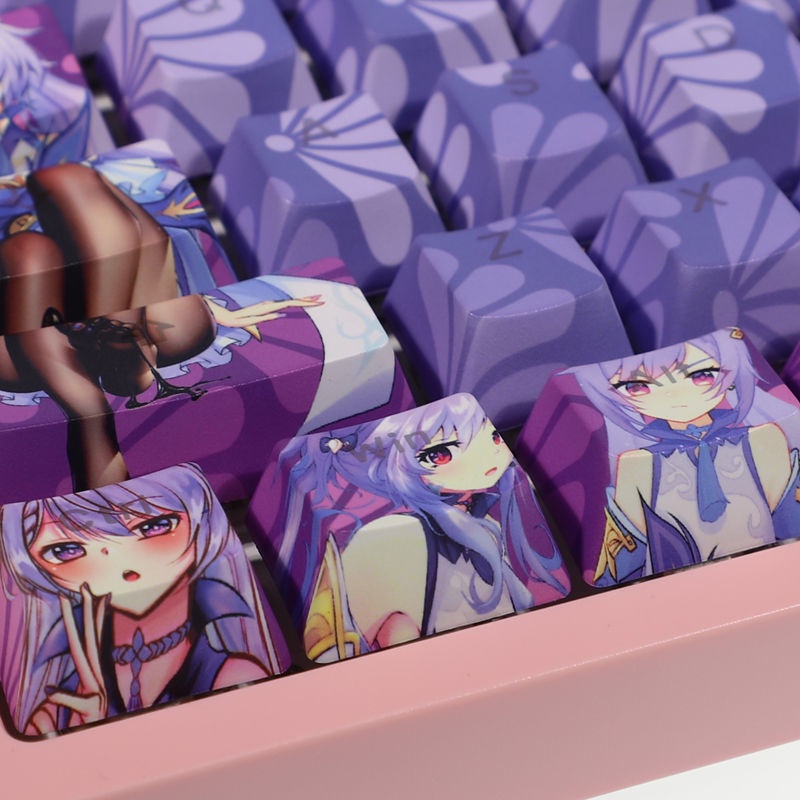 Keqing keycaps Cherry Profile anime Genshin Impact theme PBT Dye thăng hoa bàn phím cơ học keycap 108 phím