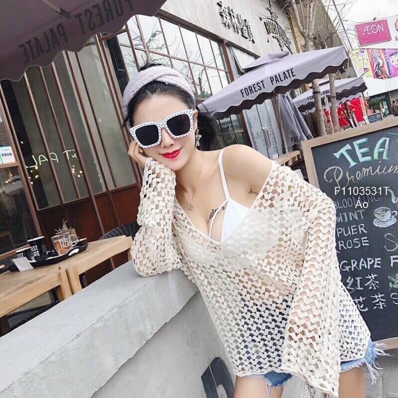 Áo lưới đi biển trể vai tay dài a1003