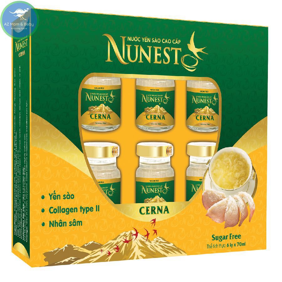 Hộp yến sào cao cấp nhân sâm collagen không đường Nunest Cerna (6 lọ x 70ml)