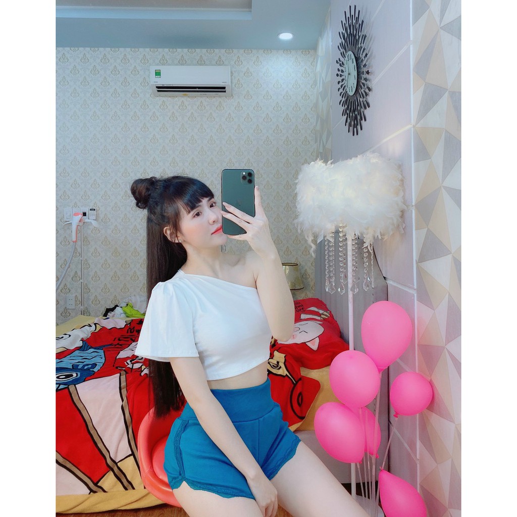 áo croptop kiểu lệch vai tay ngắn sexy, xinh đủ màu ảnh thật, chất bozip mềm