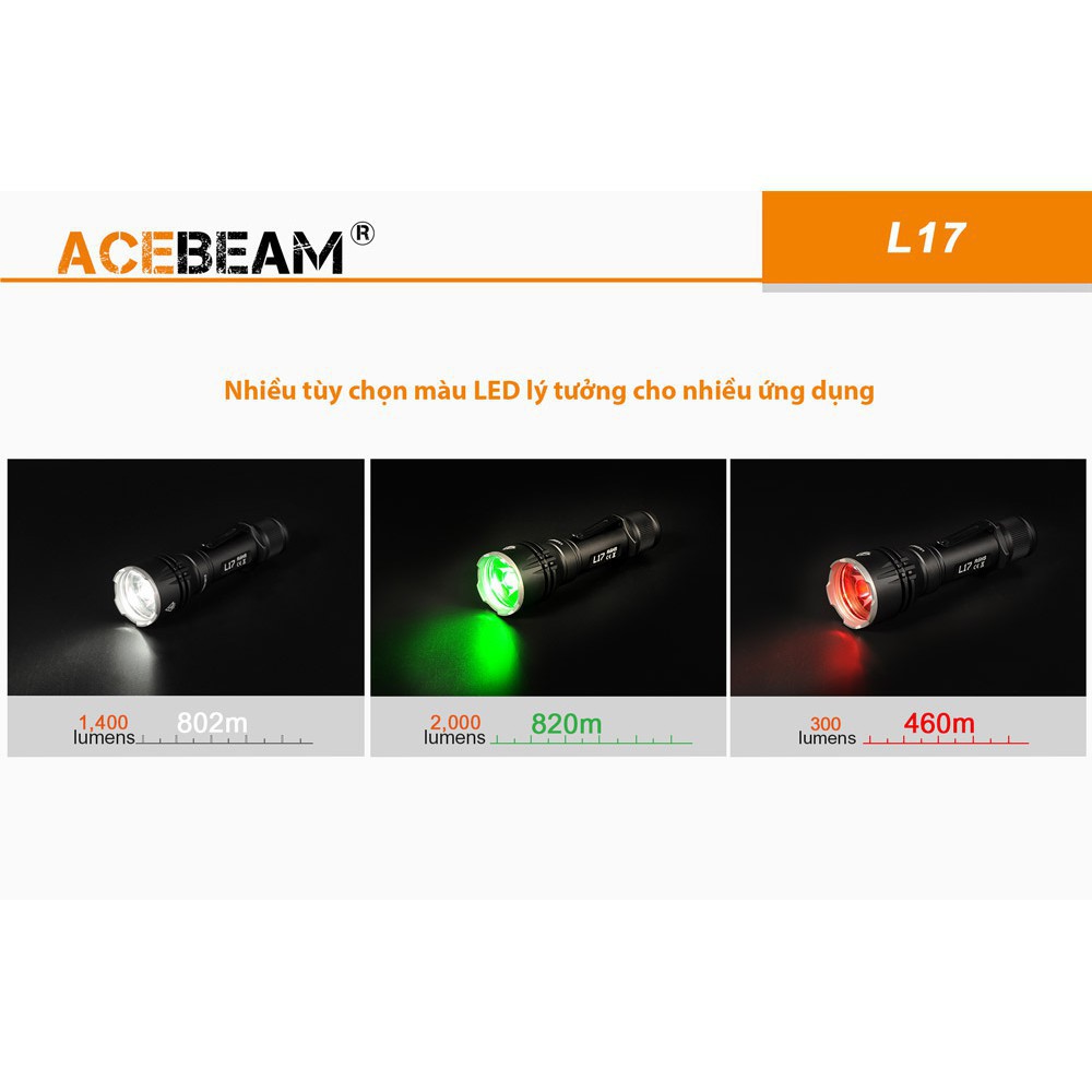 [SIÊU SÁNG] [SIÊU XA] Đèn pin và đèn sạc ACEBEAM L17 Đèn pin chiếu xa nhỏ gọn ACEBEAM L17 sáng trắng 1400 lumen xa 802 m