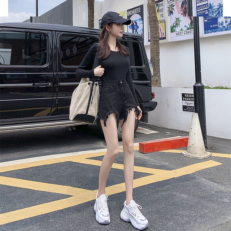 Quần Short Denim Lưng Cao Thiết Kế Xẻ Rách Thời Trang Mùa Hè Cá Tính Cho Nữ