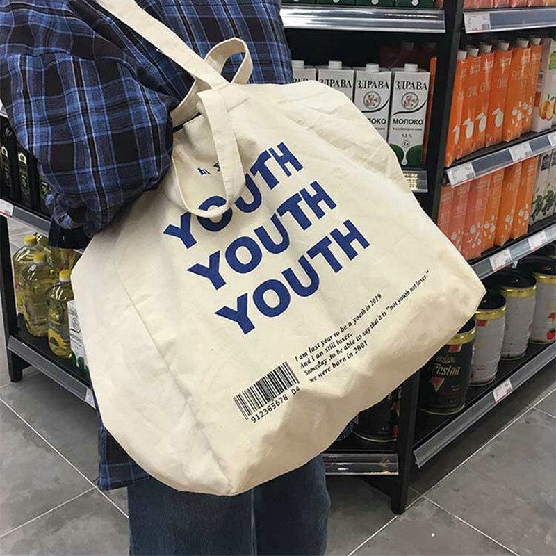 Túi Xách Nữ Vải Canvas Cỡ Lớn In Chữ Phong Cách Hàn Quốc Mới