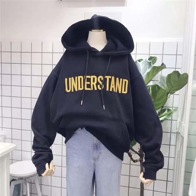 Áo hoodie nỉ oversize thêu Understand M191[Kèm hình thật]