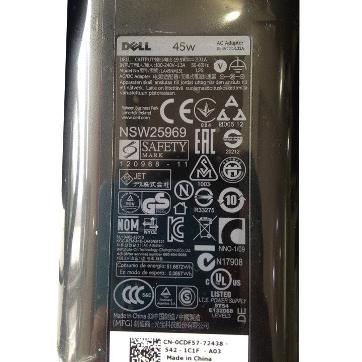 Adapter sạc zin Dell oval kim nhỏ 45W 19.5V-2.31A Dell XPS