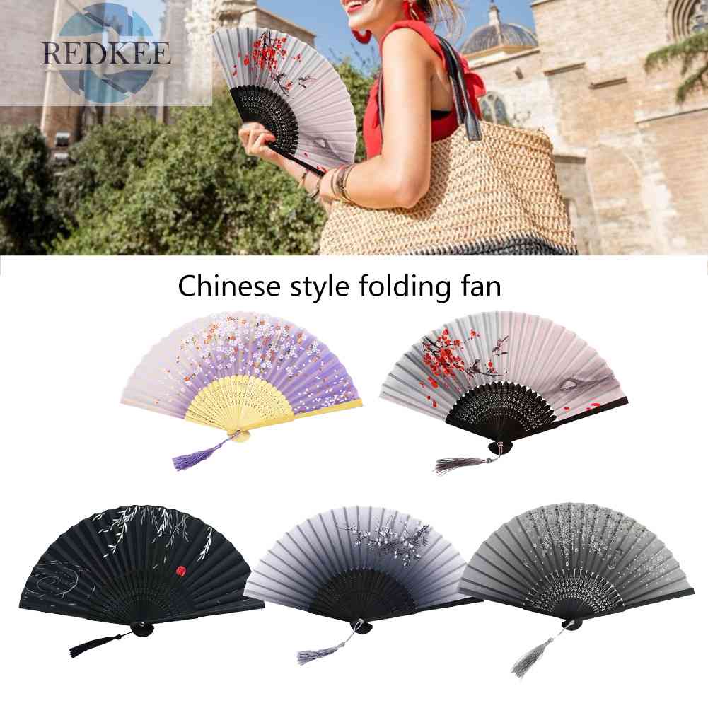 Quạt Xếp Cầm Tay Bằng Lụa Phong Cách Trung Hoa