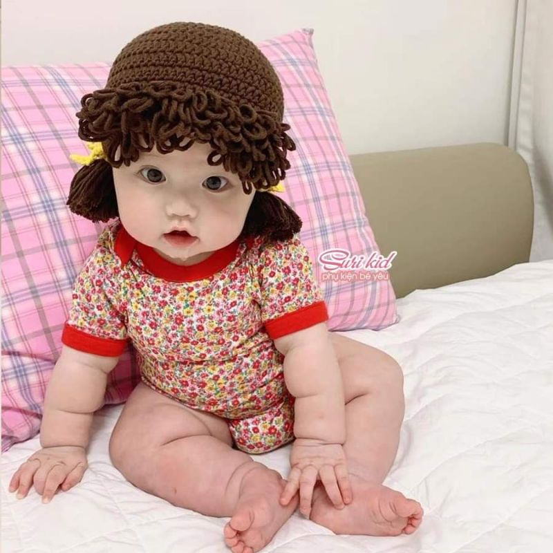 Nón bím tóc 2 bên có mái cho bé, mũ xinh bé gái