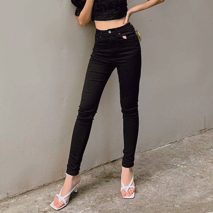 Quần skinny jeans đen lưng cao siêu co giãn (Đen) - GN01