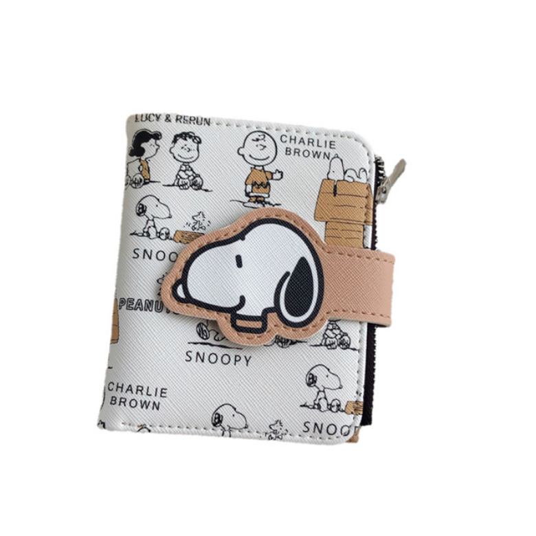 [Mã FASHIONXANH264 giảm 10K đơn 50K] Ví Da PU Gập Đôi In Hình Chú Chó Snoopy Đáng Yêu